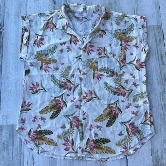 OLIVACEOUS Linen Button Down‎ Shirts Sz M Collar Neck Hawaiian Coastal Vacation - Picture 1 of 13